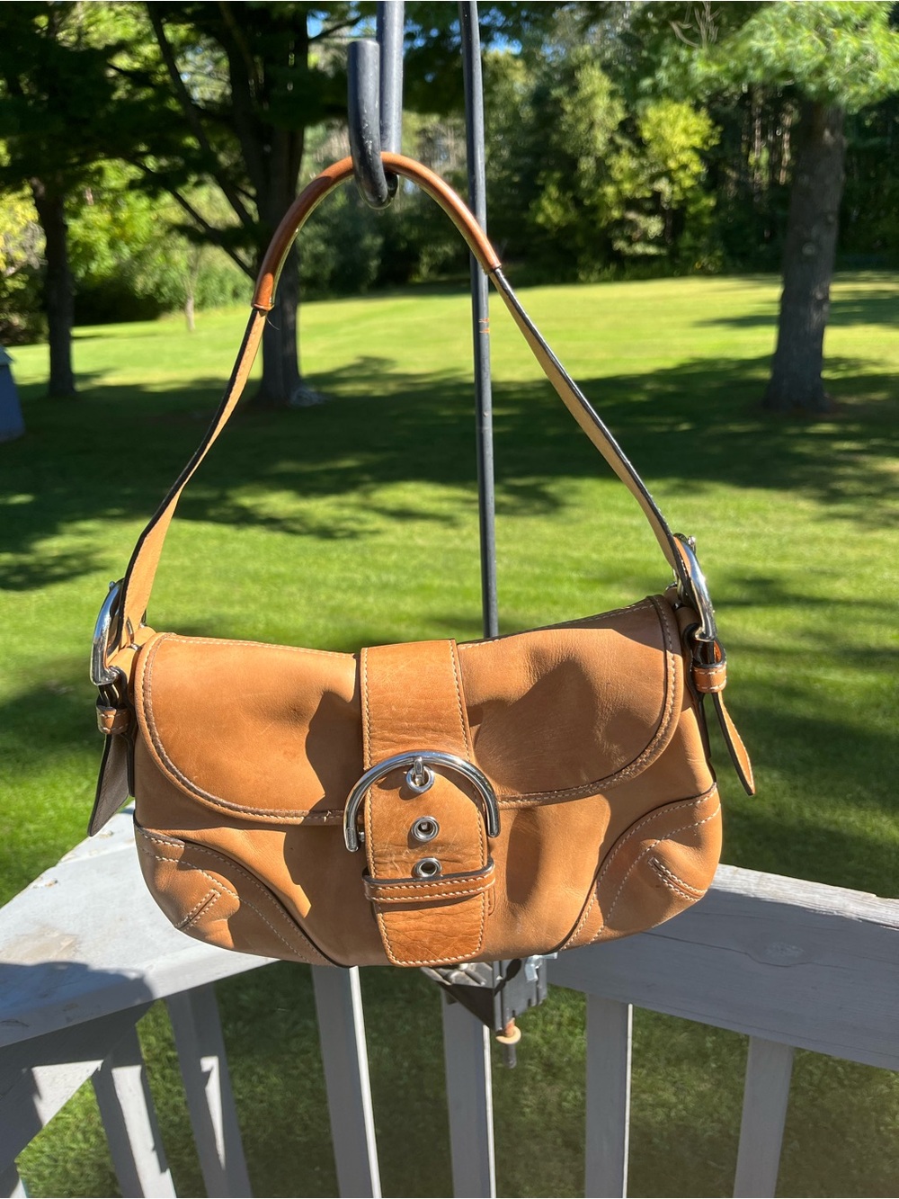 Vintage Coach Tan Leather Shoulder Bag with Silver Buckle 1970-80’s?